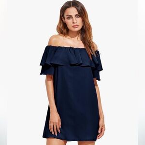 Milumia Women's Off Shoulder Ruffles Shift Dress Navy Medium
